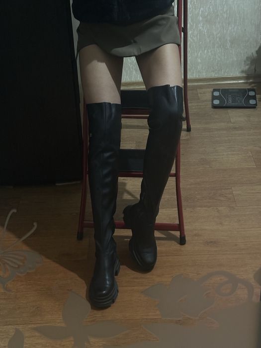 Ботфорти шкіра та стрейч