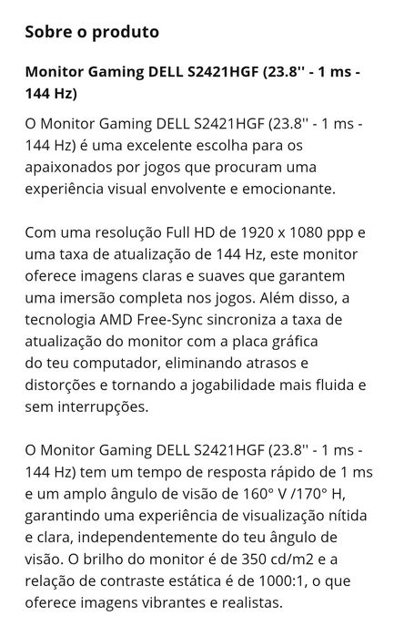 Monitor gaming DELL 144hz
