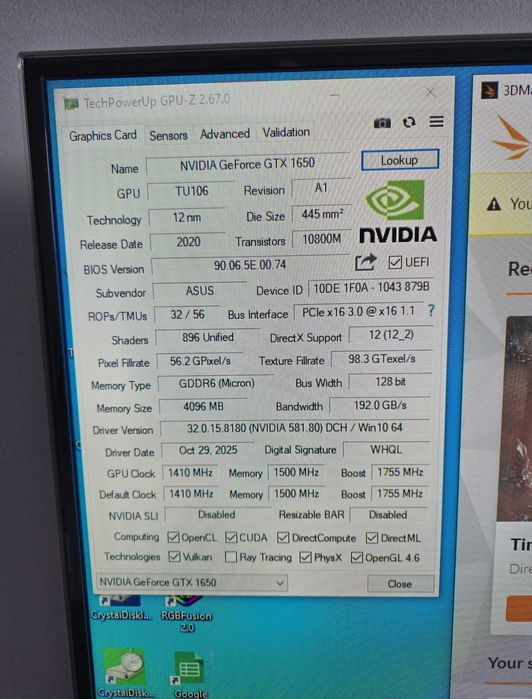 Відеокарта ASUS TUF GAMING GTX 1650 4Gb GDDR6 Nvidia Geforce