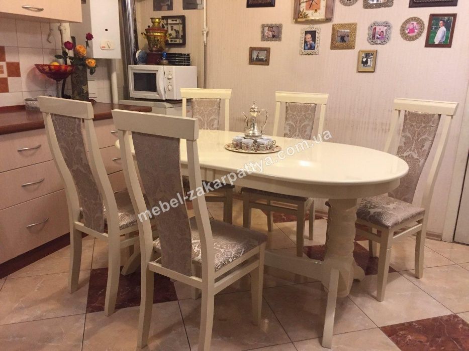Обідній стіл стільці. Стіл розкладний овальний. Комплект стол стул