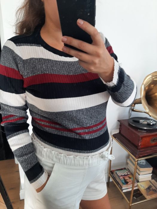 Sweter damski w paski cienki autumn szary grey bawełna cotton na codzi