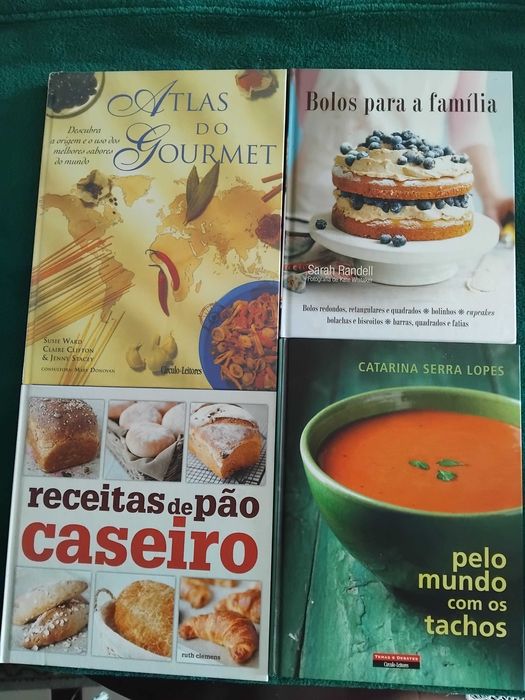 4 Livros para o Lar - Atlas do Gourmet-Pelo Mundo com tachos-Bolos para a Família-Receitas de Pão Caseiro