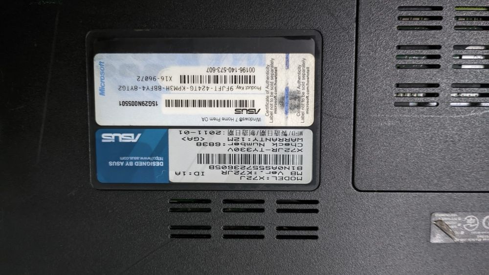 Ноутбук ASUS X72j, 17,3", SSD 120Gb, HDD 1Tb, 8Gb