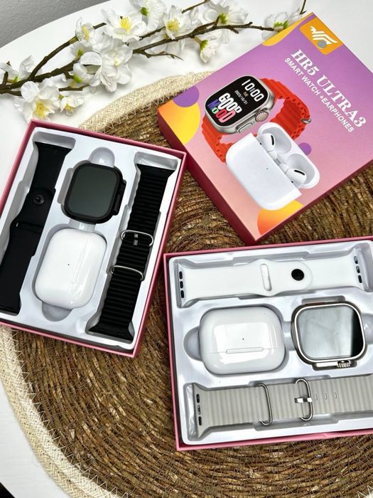 Комплект HR5 Ultra 3 - Смарт годинник Watch Ultra /Бездротові навушники Air Pro 2 / 2 силіконових ремінця ОПТ/ДРОП
