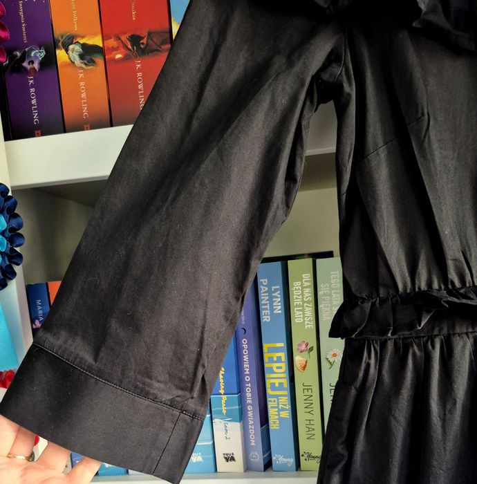 Czarna sukienka h&m M 38 z falbankami bawełniana