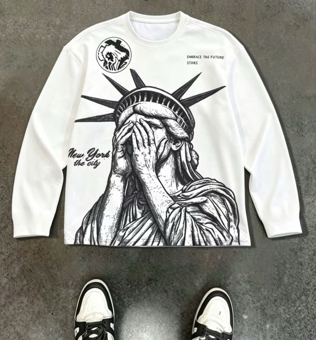 Мужской лонгслив oversize «Statue of Liberty» — Белый