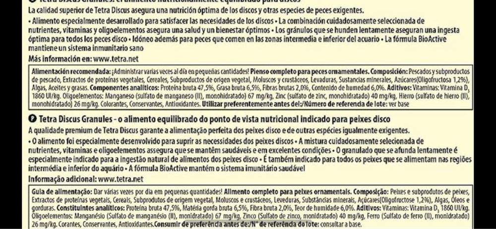 Comida para peixes granulada