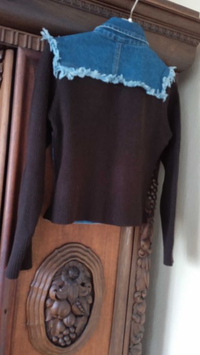 Bluza dżinsowa Sister S oryginalna z dodatkiem dzianiny, rozmiar M/L.