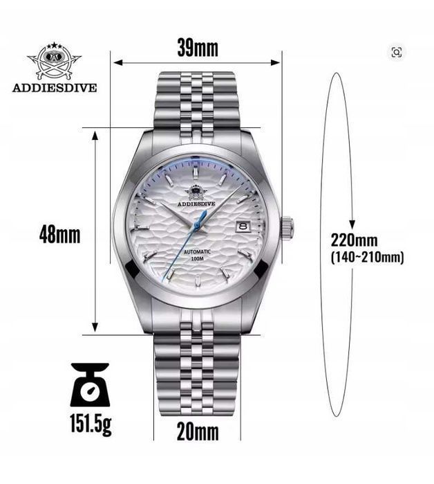 Zegarek automatic Addiesdive | Biały 10 Bar Japan NH35A