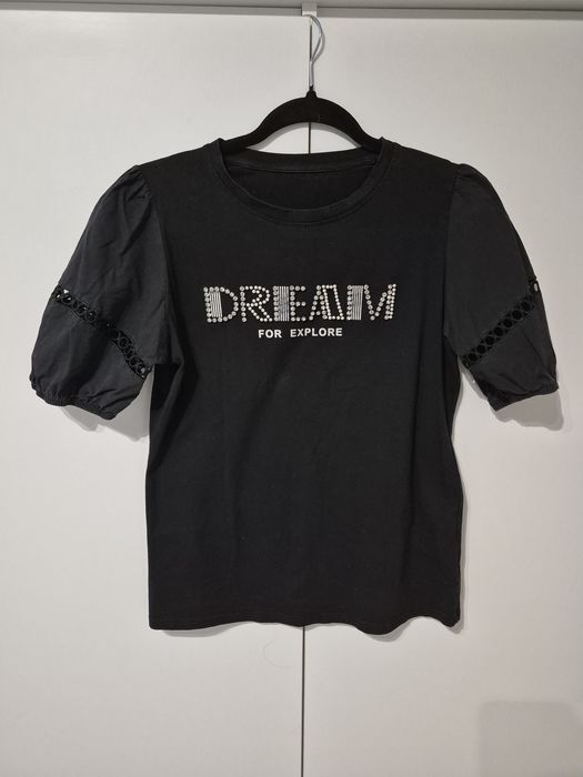 T-shirt czarny ozdobne rękawy rozm. S
