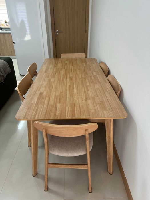 Mesa de jantar retangular 180×90 Kerhen | Com 6 cadeiras Cloda