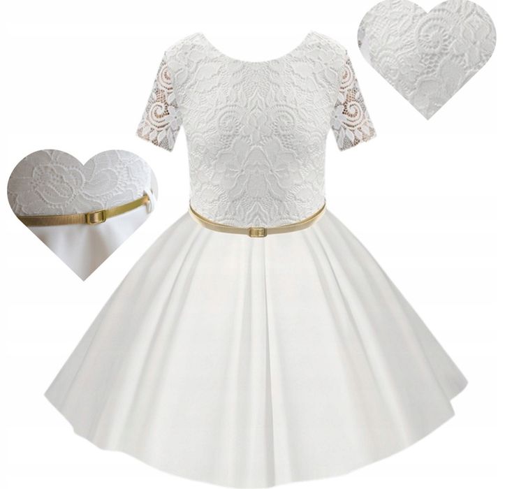 Sukienka Na Komunię Wizytowa 158 Elegancka Koronkowa Biała Komunijna