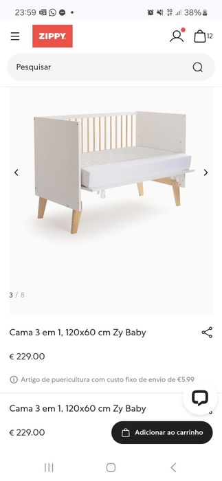 Berço - Cama 3 em 1, 120x60 cm Zy Baby com colchão