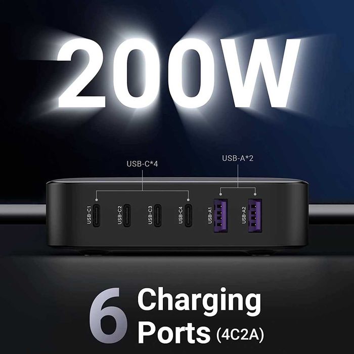 Блок зарядки 200W Ugreen gan зарядка блочок для быстрой зарядки