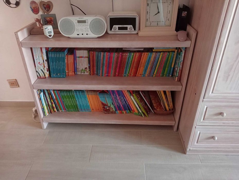 Cama de solteiro, roupeiro, estantes/ Quarto completo para uma menina(madeira)