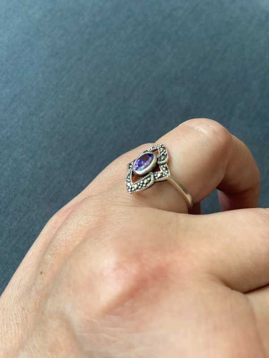 Pierścionek srebro 925 ametyst/ markazyt