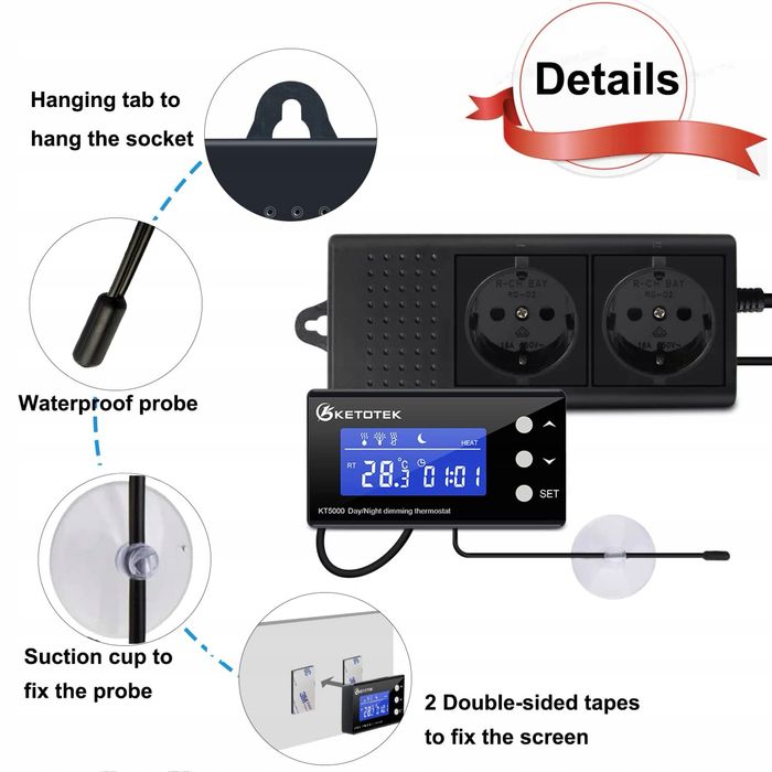 Termostat do terrarium akwarium Ketotek KT5000