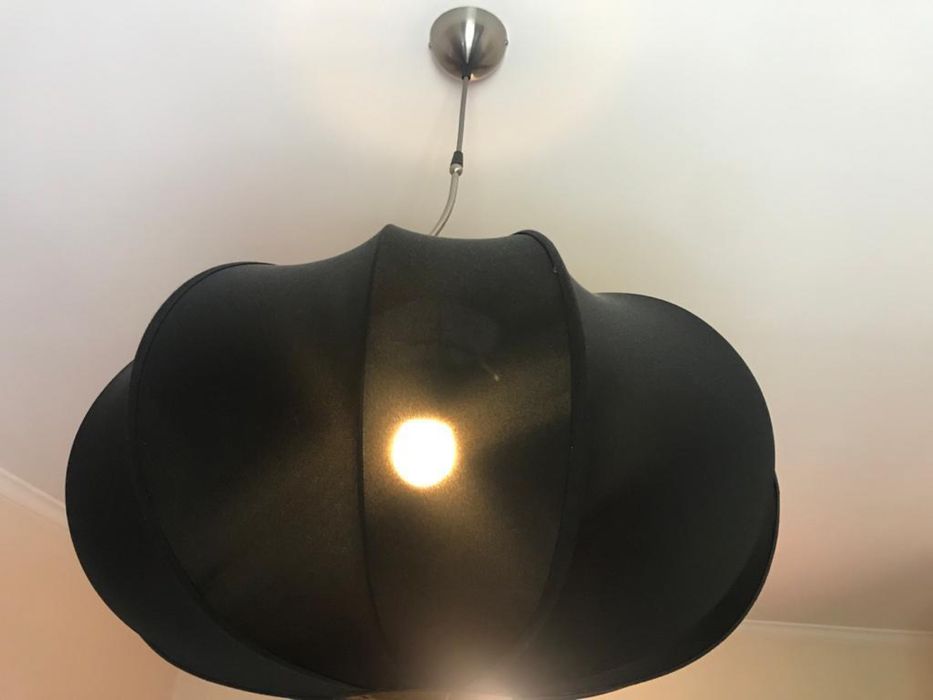Black fabric lamp with stainless steel application — very trendy!