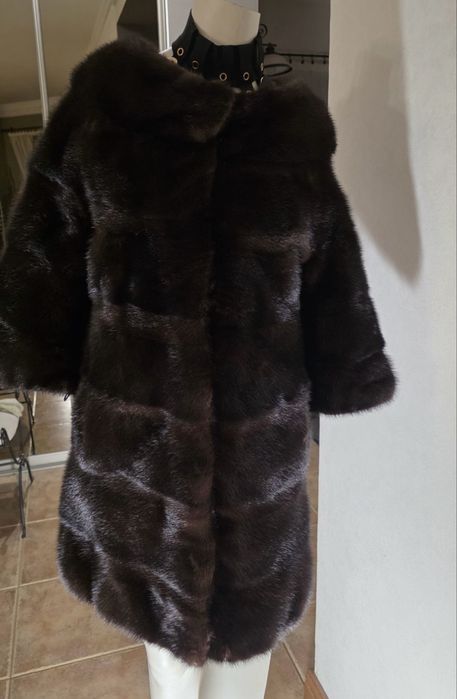 Елегантна норкова шуба темний шоколад комір шанель