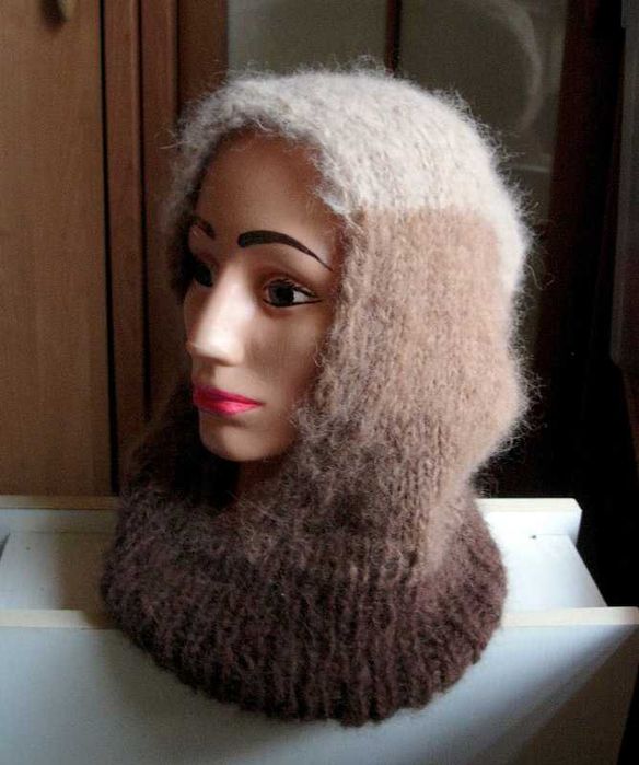 fluffy kaptur balaclava w brązach alpaka długi włos