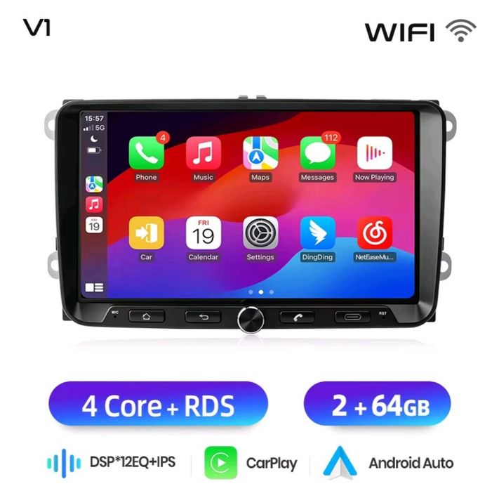 Rádio 9" Android VW Skoda Seat 2/64GB CarPlay Android Auto (Novo Modelo)