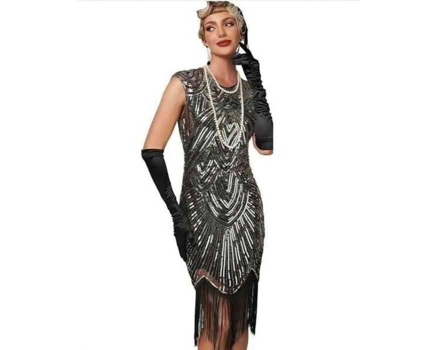Sukienka Glamour 1920 Charleston Wielki Gatsby Czarno Złot