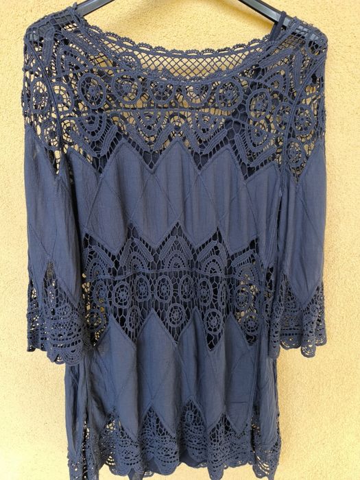 Granatowa tunika z koronką w  stylu Boho rozmiar 40/42