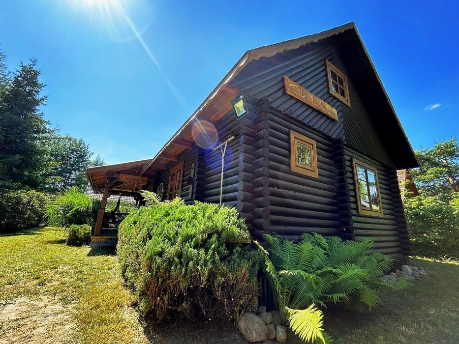 Domek nad Jeziorem Piaseczno Chata Soła, kominek taras