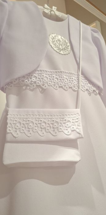 *MK Maryla* cudna sukienka komunijna alba bolerko torebka halka R.134