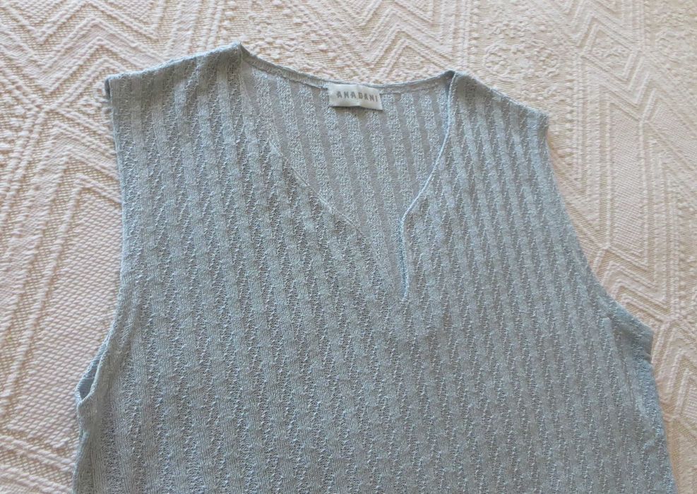 Camisola malhinha, cinza claro, decote V - XXL - Estado impecável