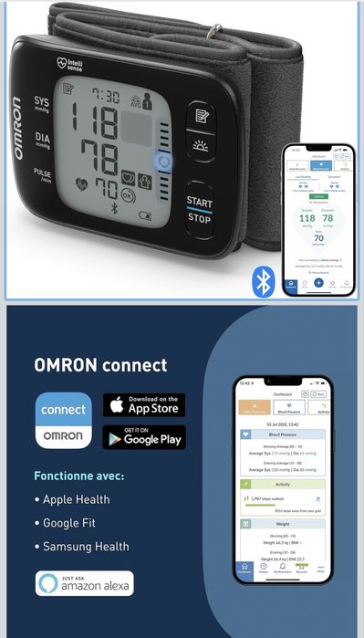 Monitor de pressão arterial de pulso Omron RS7 Intelli IT com Bluetooth