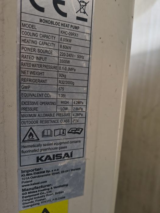 Pompa ciepła monoblok KAISAI