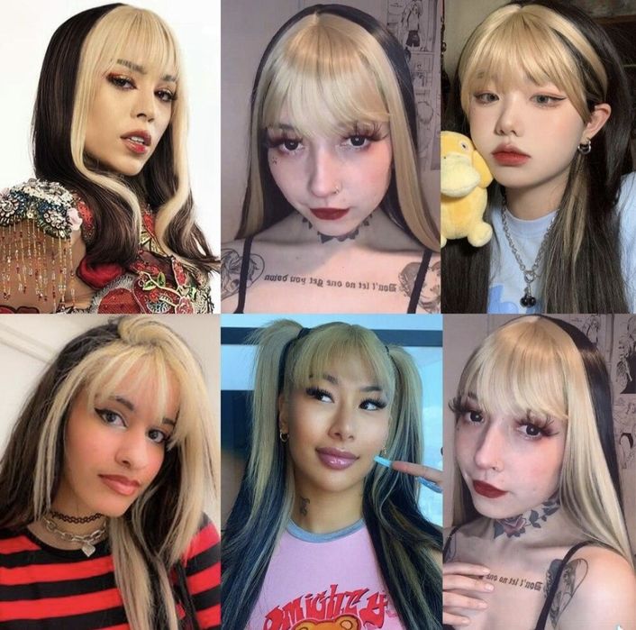 Перука з білим чубчиком, довга аніме косплей альт перука