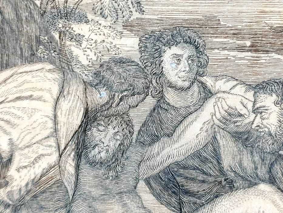 Maravilhosa antiga imagem bordada de cabelo "A sepultura de Cristo"