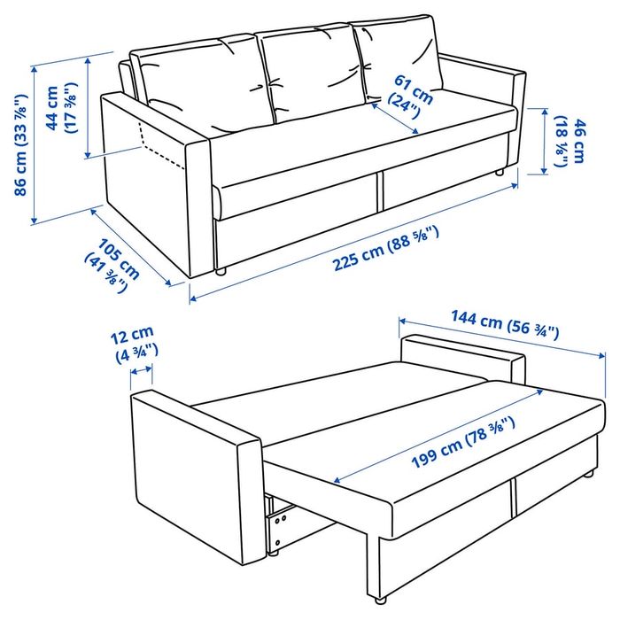 Sofá-cama de 3 lugares, cinz esc IKEA