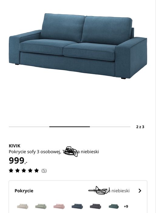 Pokrowiec IKEA KIVIK 3-osobowa sofa komplet + podłokietniki 603.488.75