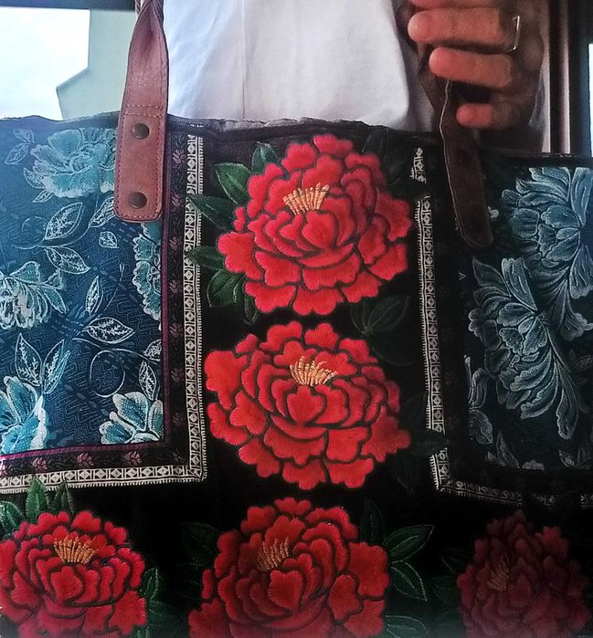 Torba boho róże, haftowana patchwork