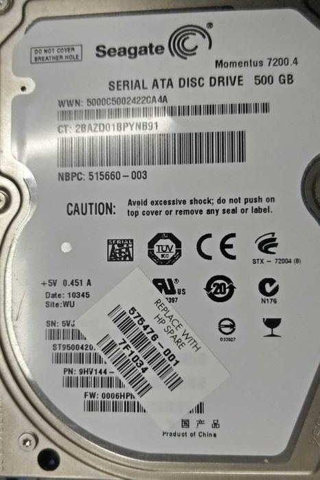 Жорсткі диски HDD 500Gb 2.5" б\у 100% живі..