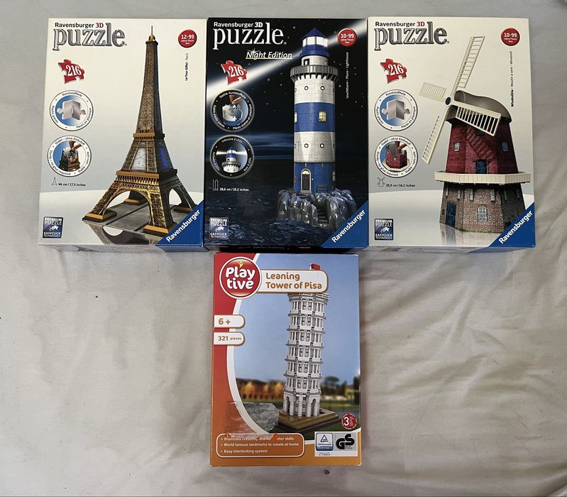 Zestaw 4 puzzle 3D Ravensburger + Wieża w Pizie LED