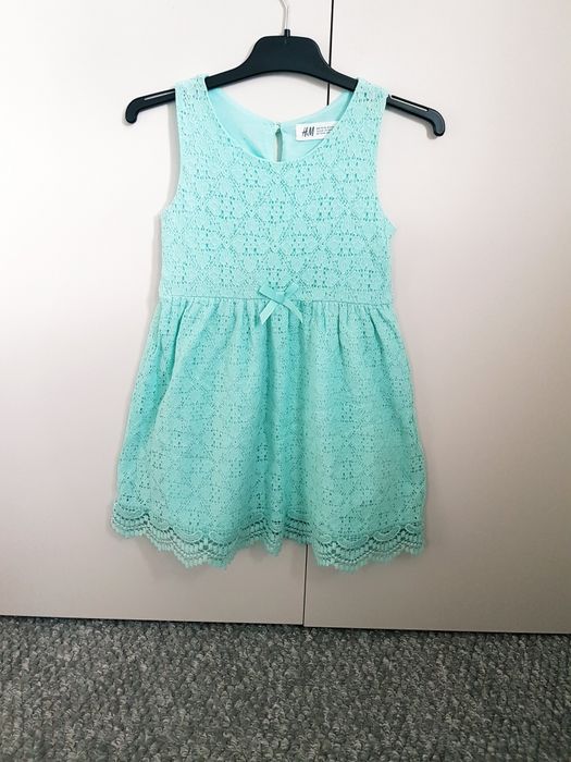 Sukienka koronkowa H&M miętowa r.110/116