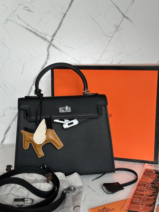 Сумка Hermes Kelly 25 см чорна натуральна шкіра epsom, Ермес Келлі, Эрмес Келли натуральная кожа, повний комплект