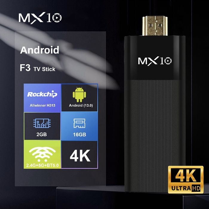 Смарт ТВ стік Android TV MX10 F3 Android 13 Allwinner H313 Wi-Fi 6 (2G