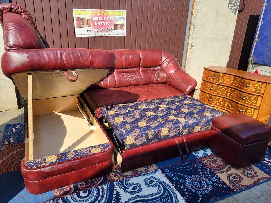 Narożnik wypoczynkowy ze skóry naturalnej  z funkcją spania WYPRZEDAŻ!
