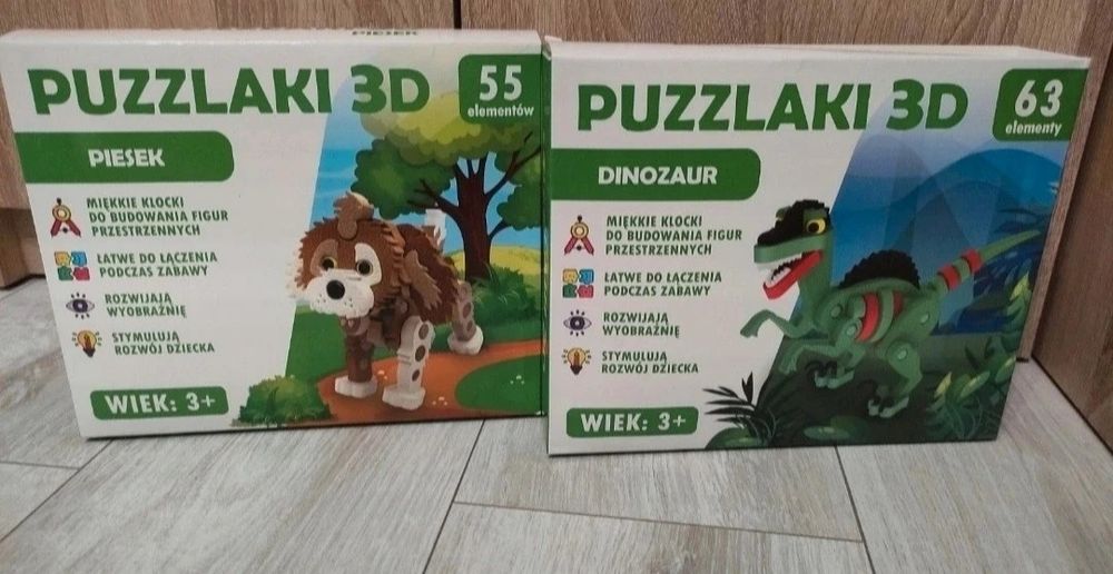 Zestaw puzzli 3D dla 3latka - pies i dinozaur