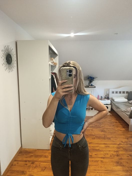 Crop top marszczony sexy dekolt kobiecy wiązany s m