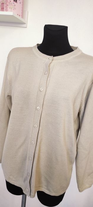 Piękny beżowy sweter wełna Merino L