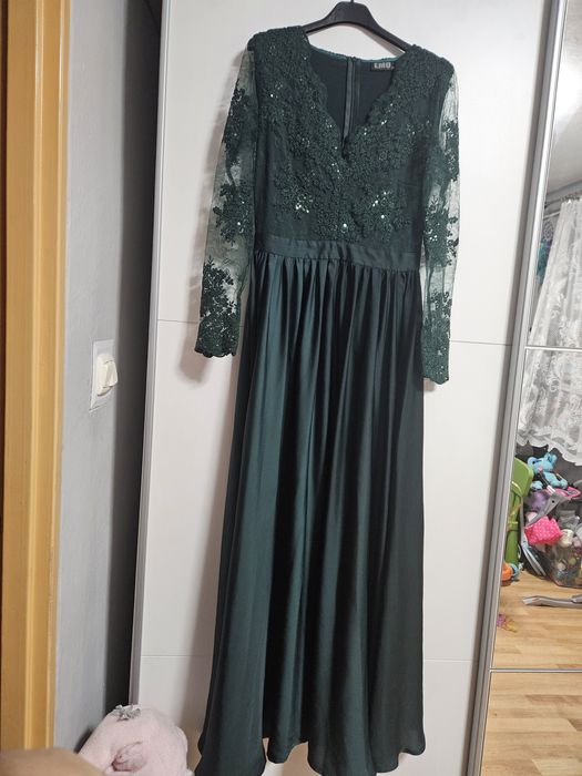 Suknia dluga butelkowa zieleń