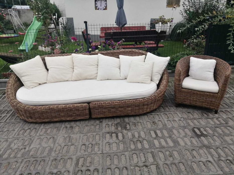 Sofa rattanowa fotel rattan NATURALNY gruby oplot KOKON na Ogród Taras