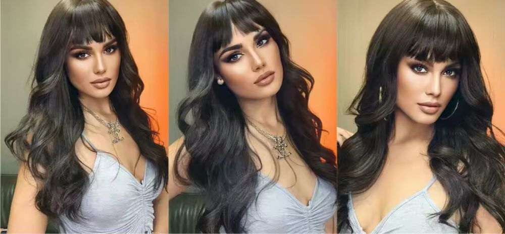 Cabeleira postiça castanha comprida