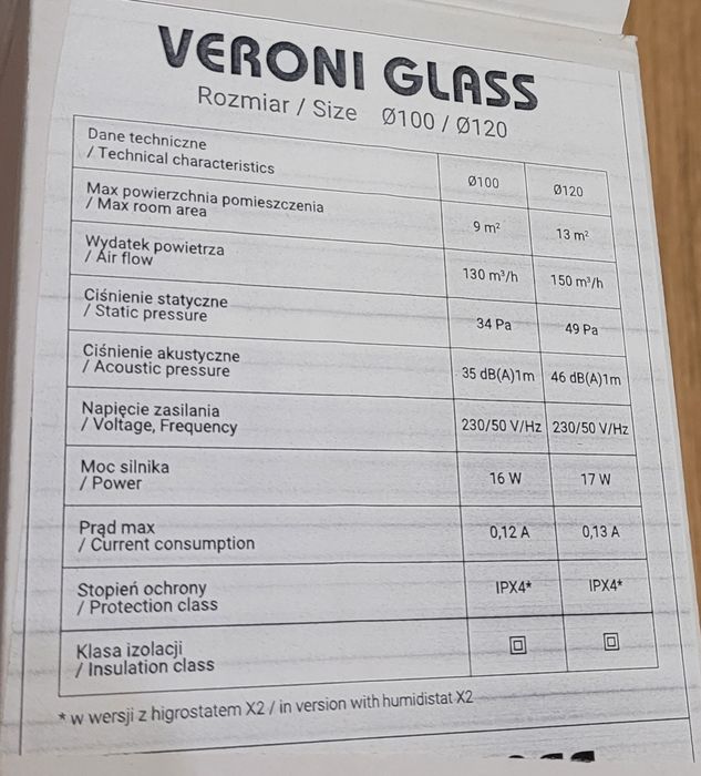 Wentylator domowy Veroni Glass Dospel Ø100 S czarny WCH